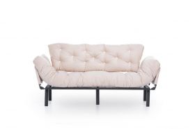 Canapea extensibila Nitta Triple, Futon, 3 locuri, 225x70 cm, metal, crem