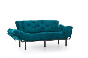 Canapea extensibila Nitta Triple, Futon, 3 locuri, 225x70 cm, metal, petrol verde