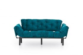 Canapea extensibila Nitta Triple, Futon, 3 locuri, 225x70 cm, metal, petrol verde