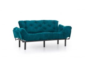 Canapea extensibila Nitta Triple, Futon, 3 locuri, 225x70 cm, metal, petrol verde