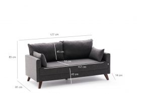 Canapea fixa Bella Sofa, Balcab Home, 2 locuri, 177x81x85 cm, lemn, antracit