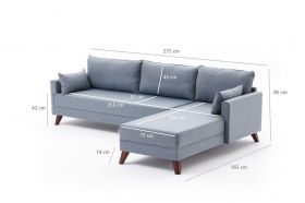 Coltar pe dreapta Bella Soft Kose Koltuk, Balcab Home, 275x165x85 cm, lemn, albastru