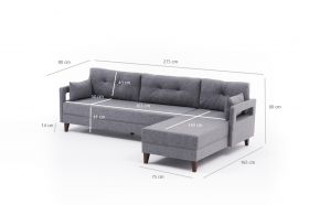 Coltar pe dreapta Comfort, Balcab Home, 275x80x80 cm, lemn, gri