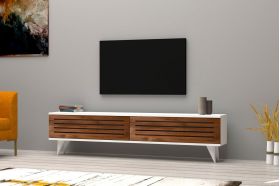 Comoda TV Hill, Puqa Design, 160x25x40 cm, maro/alb