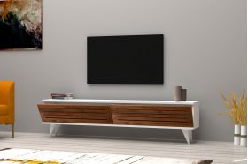 Comoda TV Hill, Puqa Design, 160x25x40 cm, maro/alb