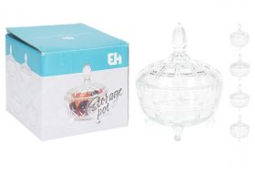 Bomboniera cu capac V4, Excellent Houseware, 9.8x12.5 cm, 200 ml, sticla, transparent