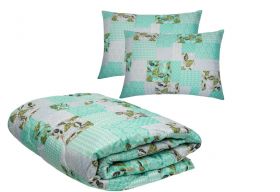 Set pilota primavara/vara si 2 perne Viseo Green Flowers SomnART, microfibra, 150 g/mp, 180x200 cm + 50x70 cm