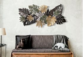 Decoratiune de perete 3D Antique Leaf, Mauro Ferretti, 133x67 cm, fier