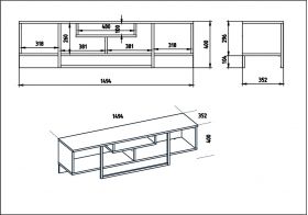 Comoda TV, Zena Home, Asal, 149.4 x 40.2 x 35.2 cm, pal melaminat, nuc/negru