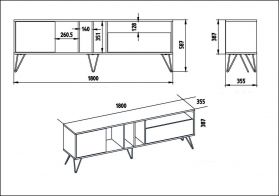 Comoda TV Mistico Walnut, Zena Home, 180x35.5x58.7 cm, maro/negru