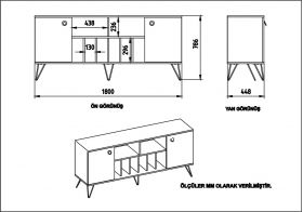 Set bufet si 2 oglinzi Lorenz Ayna, Hadley, 180 x 44.8 x 78.6 cm/50 x 60 cm, walnut/negru