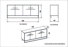 Set bufet si oglinda Polka Aynali White, Hadley, 180 x 47.3 x 75 cm/121.8 x 37.8 x 3 cm, auriu/negru