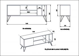 Comoda TV, Zena Home, Mistico, 140 x 58.7 x 35.5 cm, pal melaminat, nuc/negru/alb