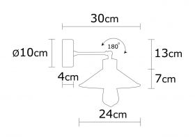 Aplica de perete, Alby, 525NOR3138, Metal, Negru / Stejar