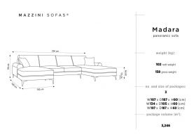 Coltar panoramic, Madara, Mazzini Sofas, 6 locuri, 334x182x90 cm, catifea, albastru deschis