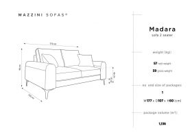 Canapea, Madara, Mazzini Sofas, 2 locuri, 172x102x90 cm, catifea, albastru deschis