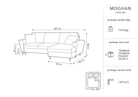 Coltar extensibil dreapta 4 locuri, Moghan, Micadoni Home, BL, 241x145x88 cm, catifea, albastru regal