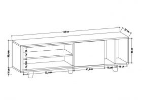 Comoda TV, Colman, Rosmar, 160 x 35 x 48.6 cm, pal melaminat, stejar/alb