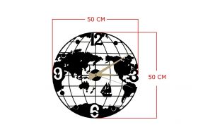 Ceas de perete, Globe Clock, Metal, Dimensiune: 50 x 50 cm, Negru