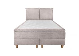 Pat matrimonial, Stockholm, Pillows E, 140x200 cm, saltea tip Pocket, topper memory, Taupe