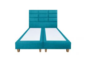 Pat matrimonial, Stockholm, Harmony E, 140x200 cm, saltea tip Pocket, topper memory, Albastru turcoaz