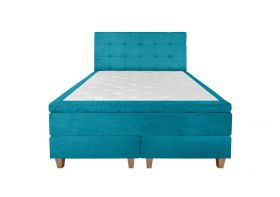 Pat matrimonial, Stockholm, Dots E, 160x200 cm, saltea tip Pocket, topper memory, Turcoaz
