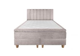 Pat matrimonial, Stockholm, Lines E, 160x200 cm, saltea tip Pocket, topper memory, Taupe