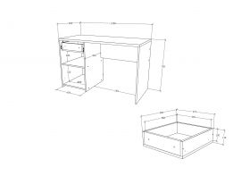 Birou Uno, 1 Sertar, 1 Usa, Alb, 120 x 55 x 75 cm