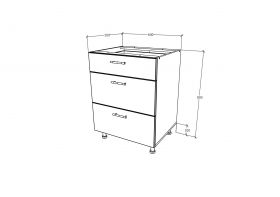 Corp Baza Karo, 3 Sertare, Lemn Natural/Alb, 60 x 50 x 80 cm