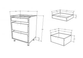 Corp Baza Karo, 3 Sertare, Lemn Natural/Alb, 60 x 50 x 80 cm