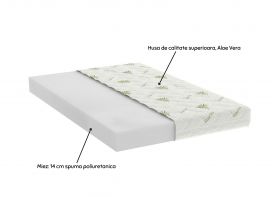 Saltea cu spumă poliuretanică Somnart FermiMax Aloe Vera 180x200, înălțime 15 cm, anatomică, husă lavabilă și detașabilă cu fermoar, fermitate ridicată