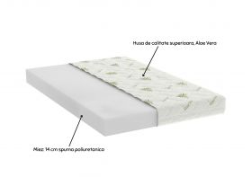 Saltea cu spumă poliuretanică Somnart FermiMax Aloe Vera 90x200, înălțime 15 cm, anatomică, husă lavabilă și detașabilă cu fermoar, fermitate ridicată