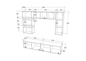 Living Kos V14, Negru/Alb Lucios, MDF, L 190 cm