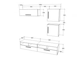 Living Kos V15, Negru/Alb Lucios, MDF, L 190 cm