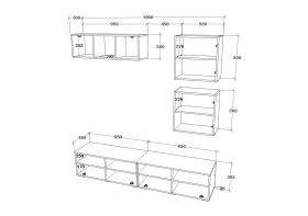 Living Kos V15, Negru/Alb Lucios, MDF, L 190 cm