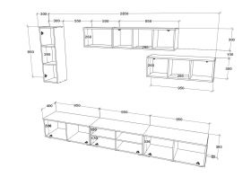 Living Kos V19, Negru/Alb Lucios, MDF, L 285 cm