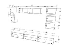 Living Kos V5, Negru/Alb Lucios, MDF, L 285 cm