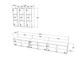 Living Kos V7, Negru/Alb Lucios, MDF, L 285 cm