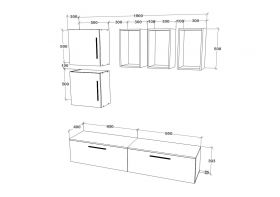 Living Kos V8, Negru/Alb Lucios, MDF, L 190 cm