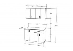 Set Bucatarie Karo V2, Lemn Natural/Alb, Blat Thermo 28 mm, L 120 cm