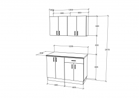 Set Bucatarie Karo V2, Stejar Sonoma Inchis/Alb, Blat Thermo 28 mm, L 120 cm