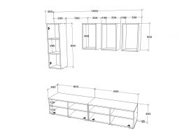 Living Kos V12, Negru/Alb Lucios, MDF, L 190 cm