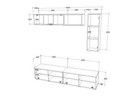 Living Kos V13, Negru/Alb Lucios, MDF, L 190 cm