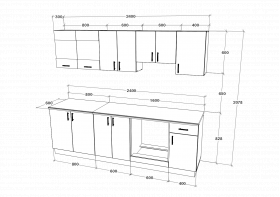 Set Bucatarie Karo V15, Antracit/Alb, Blat Thermo 28 mm, L 240 cm