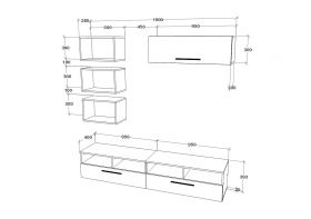 Living Kos V17, Negru/Alb Lucios, MDF, L 190 cm