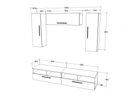 Living Kos V18, Negru/Alb Lucios, MDF, L 190 cm