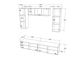 Living Kos V18, Negru/Alb Lucios, MDF, L 190 cm