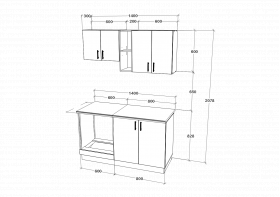 Set Bucatarie Karo V4, Lemn Natural/Alb, Blat Thermo 28 mm, L 140 cm