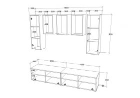 Living Kos V9, Negru/Alb Lucios, MDF, L 190 cm