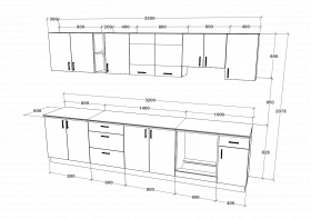 Set Bucatarie Karo V28, Alb, Blat Thermo 28 mm, L 320 cm